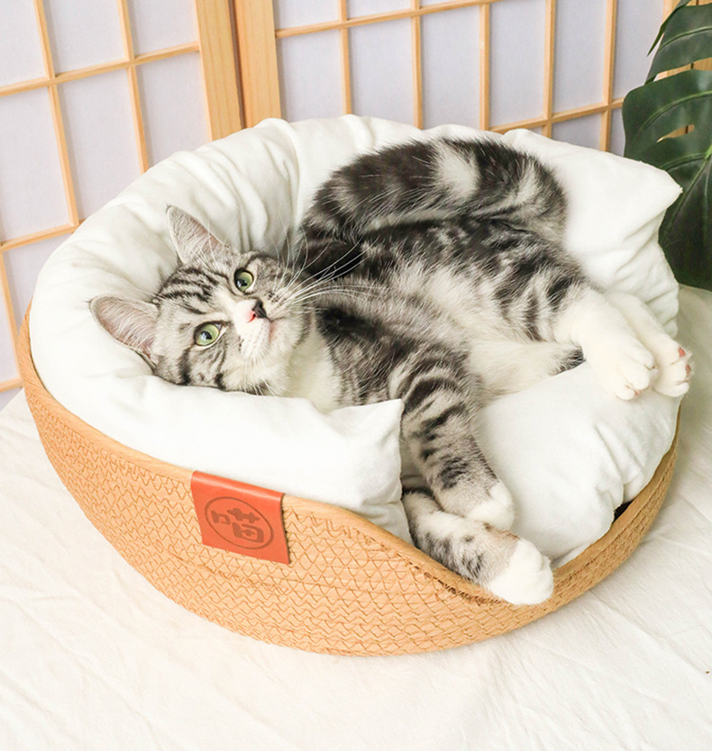 HOOPET Four Seasons Pet Bed Kennel for Cat Puppy Dog Beds Sofa Handmade Bamboo Weaving Cat Cozy Nest Pet Accessaries - Image 3