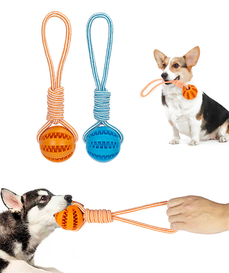 Treat Balls Interactive Hemp Rope Rubber Leaking Balls for Small Dogs