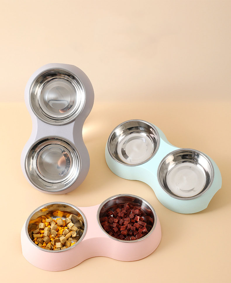 Double Pet Food Bowl Stainless Steel