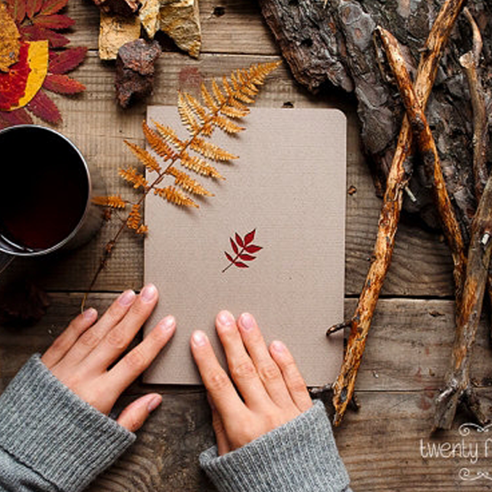 Forest Leaf Notebook with a Carved Pattern