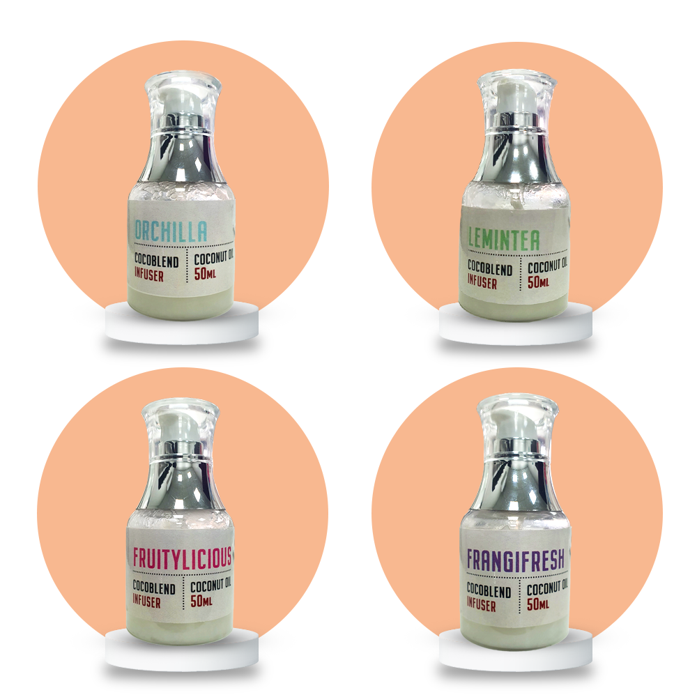 Organic Virgin Coconut Oils Collection with Orchilla, Frangifrsh, Fruitylicious & Lemintea